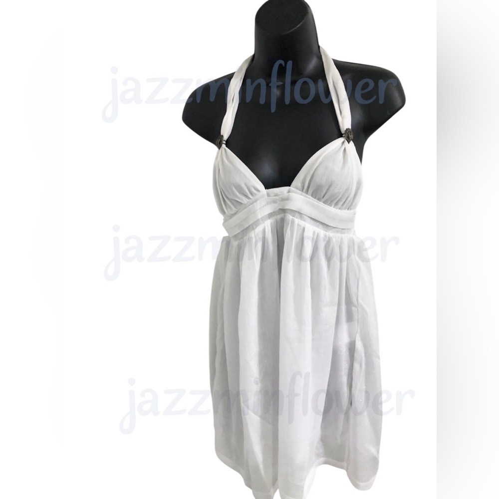 Kurt Geiger Kensington eagle pave open back‎ white halter coverup dress size L